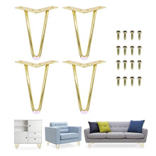 Load image into Gallery viewer, 4Pcs 6 or 7Inch Gold Hairpin Legs to Install Metal Legs for Furniture Mid-Century Modern Legs for Coffee and End Tables Chairs
